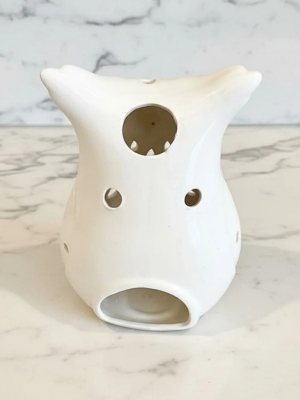 White Ceramic Owl Candle Holder